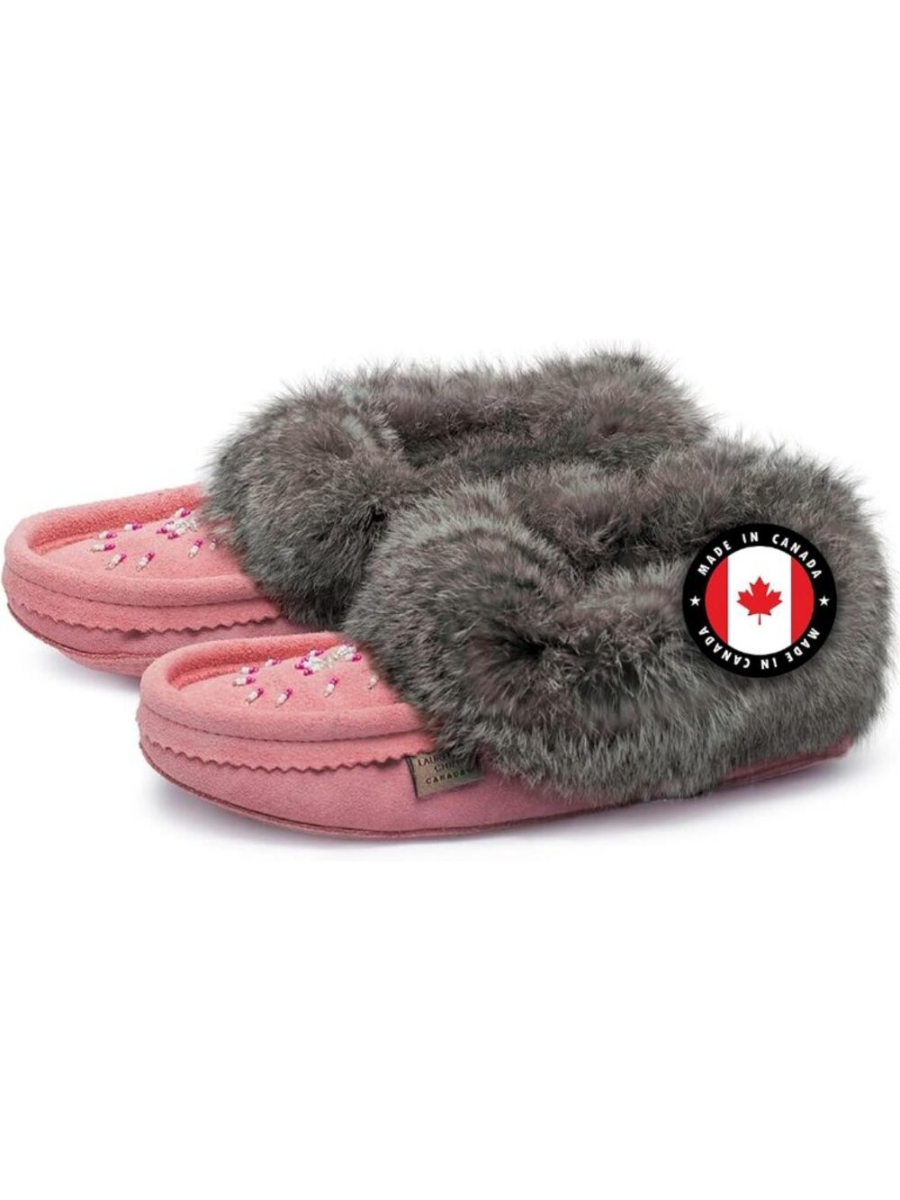 Cozy Women's Suede Moccasins with Rabbit Fur Collar | Soft Sole Slippers